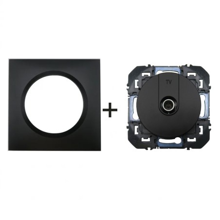 Dooxie Prise TV simple + plaque carrée noir