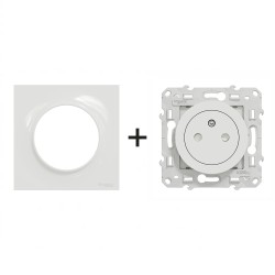 Odace Prise de courant 2P+T S520052 + plaque Blanc