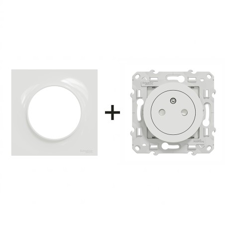 Odace Prise de courant 2P+T + plaque Blanc