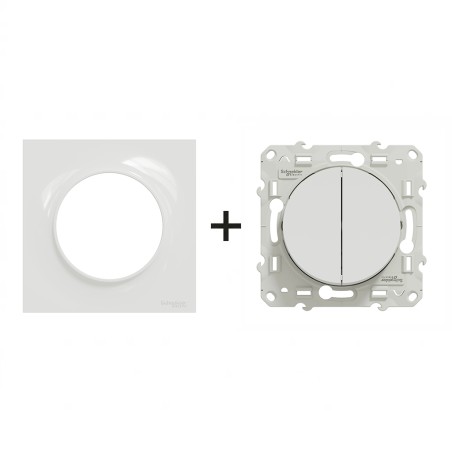 Odace Double interrupteur 10 AX à 250 V CA, 50 Hz + plaque Blanc