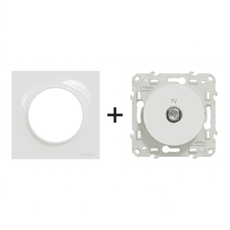 Odace Prise TV simple IP20/IP21D, usage intérieur + plaque Blanc