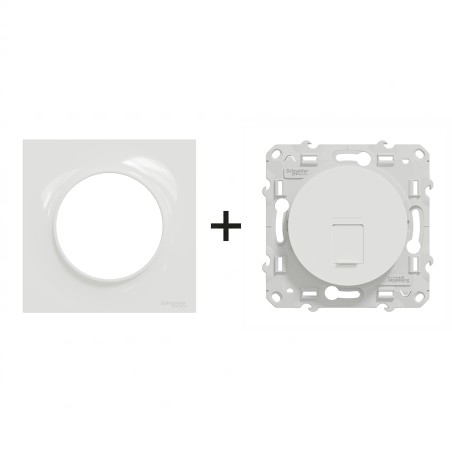 Odace Prise RJ45 Cat 6 UTP grade 1 à 2 8 contacts + plaque Blanc
