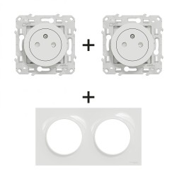 Odace Prise double 2P+T + plaque Blanc - S520052 x 2