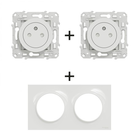 Odace Prise double 2P+T affleurante 16A à 250 V CA 50 Hz + plaque Blanc