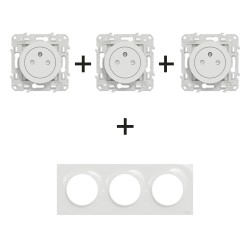 Odace Prise triple 2P+T + plaque Blanc - S520052 x 3