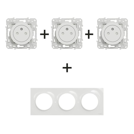 Odace Prise triple 2P+T + plaque Blanc - S520052 x 3