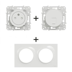 Odace Prise Surface + Prise RJ45 + plaque Blanc