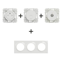 Odace Prise + Prise TV + Prise RJ45 + plaque Blanc