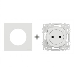 Odace Prise de courant 2P S920033 + plaque Blanc Craie