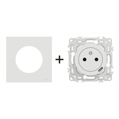 Odace Prise + chargeur USB-C + plaque Blanc Craie