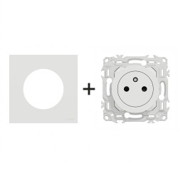 Odace Prise de courant 2P+T S920052 + plaque Blanc Craie