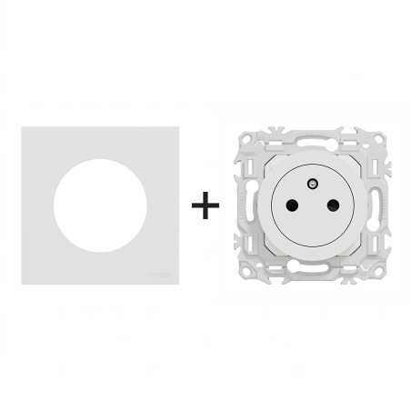 Odace Prise de courant 2P+T + plaque Blanc Craie