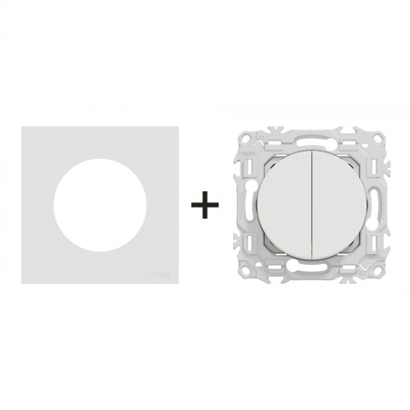 Odace Double inter/BP 250 V CA, 50/60 Hz + plaque Blanc Craie