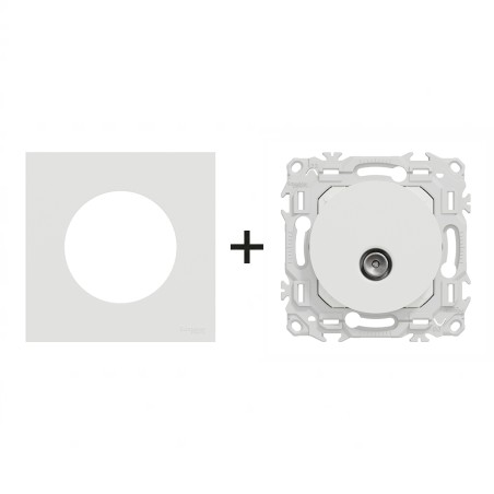 Odace Prise TV simple sortie coaxiale IEC 9,52 mm + plaque Blanc Craie