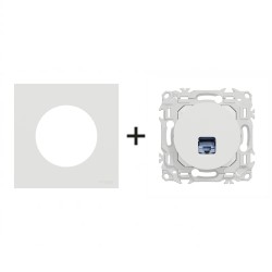 Odace Prise RJ45 Cat 6 STP S920476 + plaque Blanc Craie