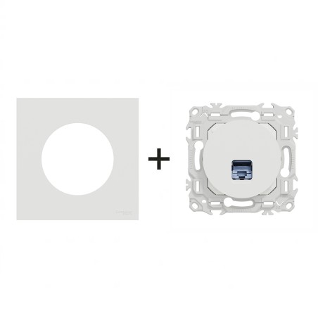 Odace Prise RJ45 Cat 6 STP 2TV minimum à 3TV + plaque Blanc Craie