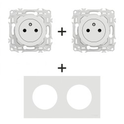 Odace Prise double + plaque Blanc Craie - S920052 x 2