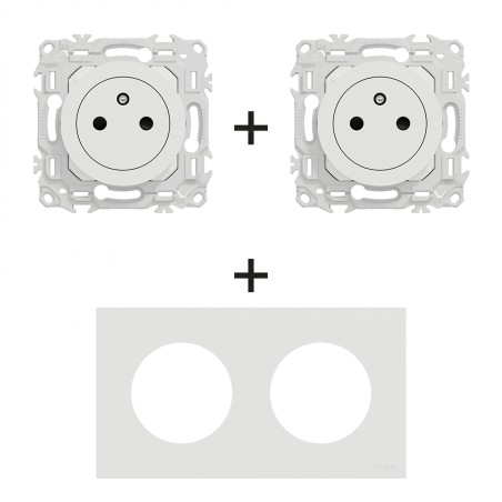 Odace Prise double 250 V 50/60 Hz + plaque Blanc Craie