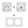 Odace Prise Surface + prise TV simple + plaque Blanc Craie