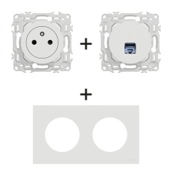 Odace Prise Surface + Prise RJ45 + plaque Blanc Craie