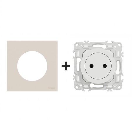 Odace Prise de courant 2P 250 V CA, 50 Hz + plaque Beige Sable
