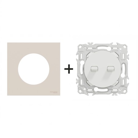 Odace Double Inter/BP à levier + plaque Beige Sable