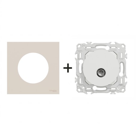 Odace Prise TV simple coaxiale IEC 9,52 mm + plaque Beige Sable