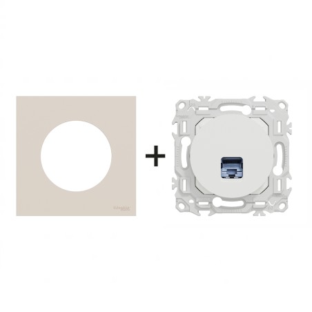 Odace Prise RJ45 Cat 6 STP 2TV minimum à 3TV + plaque Beige Sable