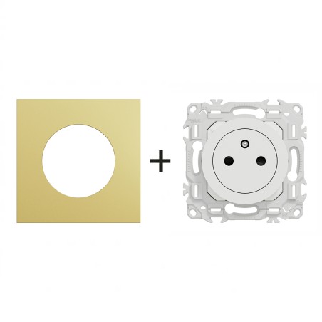 Odace Prise de courant 2P+T + plaque Laiton-blanc