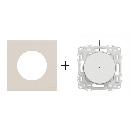 Odace Inter/BP lumineux + plaque Beige Sable