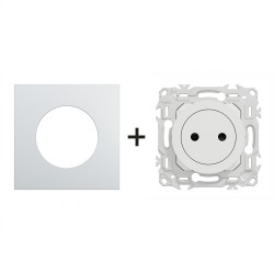 Odace Prise de courant 2P S920033 + plaque Alu-blanc