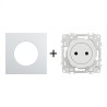 Odace Prise de courant 2P 250 V CA, 50 Hz + plaque Alu-blanc