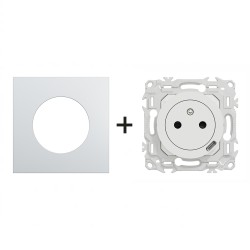 Odace Prise + chargeur USB-C S920042 + plaque Alu-blanc