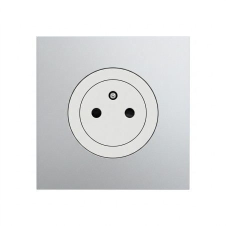 Odace Prise de courant 2P+T 250 V CA, 50/60 Hz + plaque Alu-blanc
