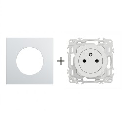 Odace Prise de courant 2P+T S920052 + plaque Alu-blanc