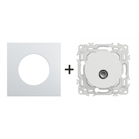 Odace Prise TV simple coaxiale IEC 9,52 mm + plaque Alu-blanc