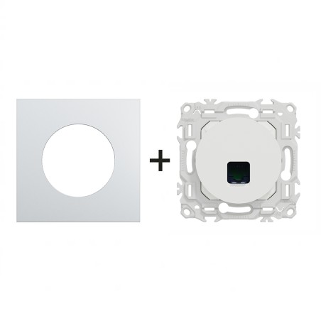 Odace Prise RJ45 Cat 6 UTP non blindée 250 MHz + plaque Alu-blanc