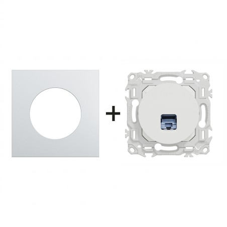 Odace Prise RJ45 Cat 6 STP + plaque Alu-blanc