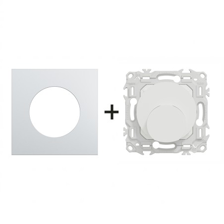 Odace Sortie de câble de 6 à 12 mm de diamètre + plaque Alu-blanc