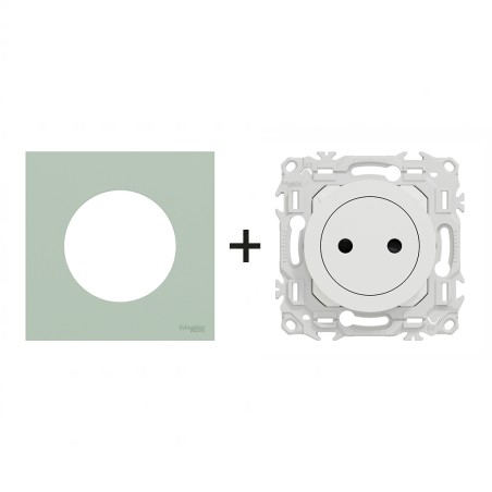 Odace Prise de courant 2P 250 V CA, 50 Hz + plaque Vert Jade