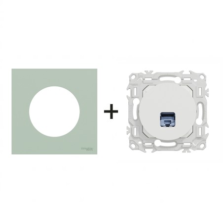 Odace Prise RJ45 Cat 6 STP 2TV minimum à 3TV + plaque Vert Jade