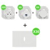 Odace Lot 20 Prises + 5 Inter/BP + 5 RJ45 + 30 plaques Blanc