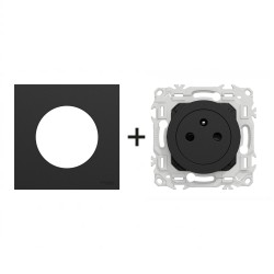 Odace Prise de courant 2P+T S940052 + plaque Noir Onyx