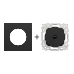 Odace Inter/poussoir à levier S940203 + plaque Noir Onyx