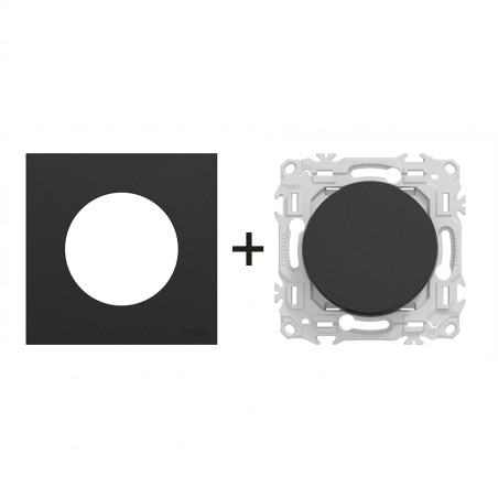 Odace Interrupteur/poussoir + plaque Noir Onyx