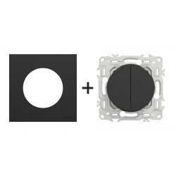 Odace Double inter/BP S940214 + plaque Noir Onyx
