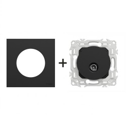 Odace Prise TV simple S940445 + plaque Noir Onyx