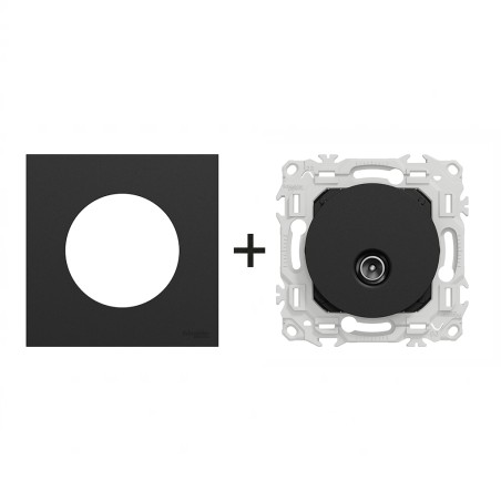 Odace Prise TV simple sortie coaxiale IEC 9,52 mm + plaque Noir Onyx