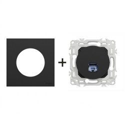 Odace Prise RJ45 Cat 6 STP S940476 + plaque Noir Onyx