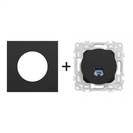 Odace Prise RJ45 Cat 6 STP 2TV minimum à 3TV + plaque Noir Onyx